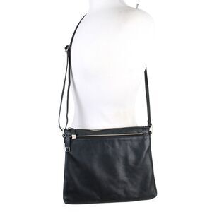 Margot BLACK GENUINE LEATHER ZIP POCKETS SHOULDER BAG X-BODY MESSENGER HANDBAG